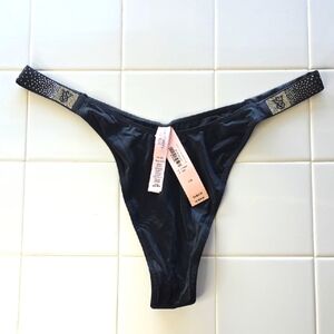 NWT Victoria's Secret Black Thong with BLING Size L